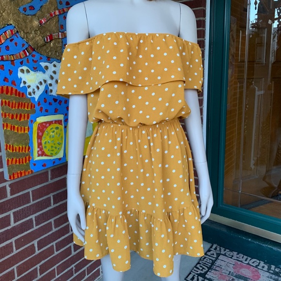 Charlotte Russe Dark Mustard Yellow PolkaDot Dress - Picture 3 of 8
